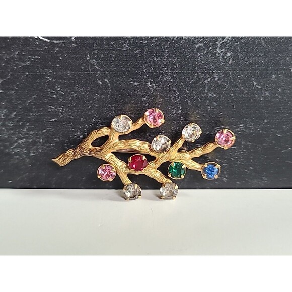 Van Dell 1/20 12K G.F. Prong Set Rhinestone Branch Brooch Vintage - Picture 2 of 10